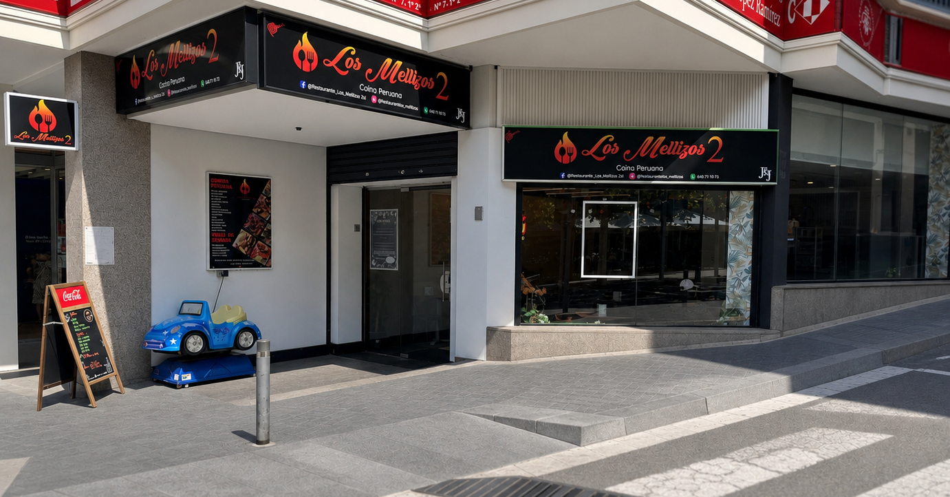 Fachada del restaurante Los Mellizos 2, en la esquina de Rambla Sant Sebastián de Santa Coloma